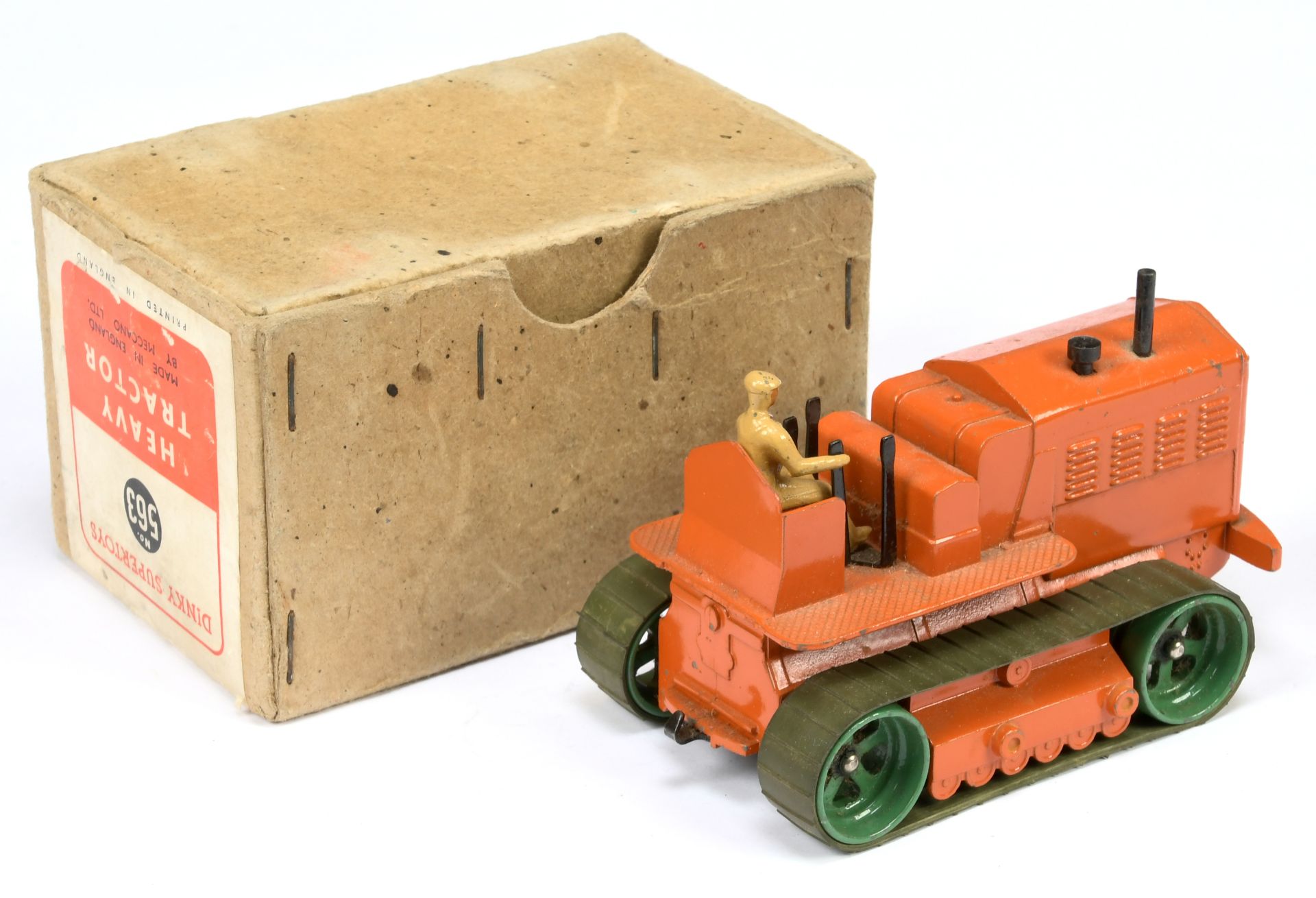 Dinky Toys 563 Heavy Tractor - Burnt Orange, Green metal rollers with rubber tracks, metal tow ho... - Image 2 of 2