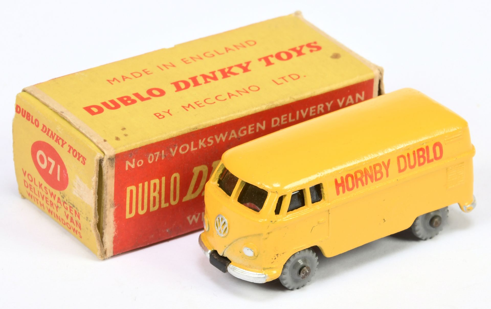 Dinky Toys Dublo 071 Volkswagen Van "Hornby Dublo" - Yellow body, silver trim and knobbly grey pl...