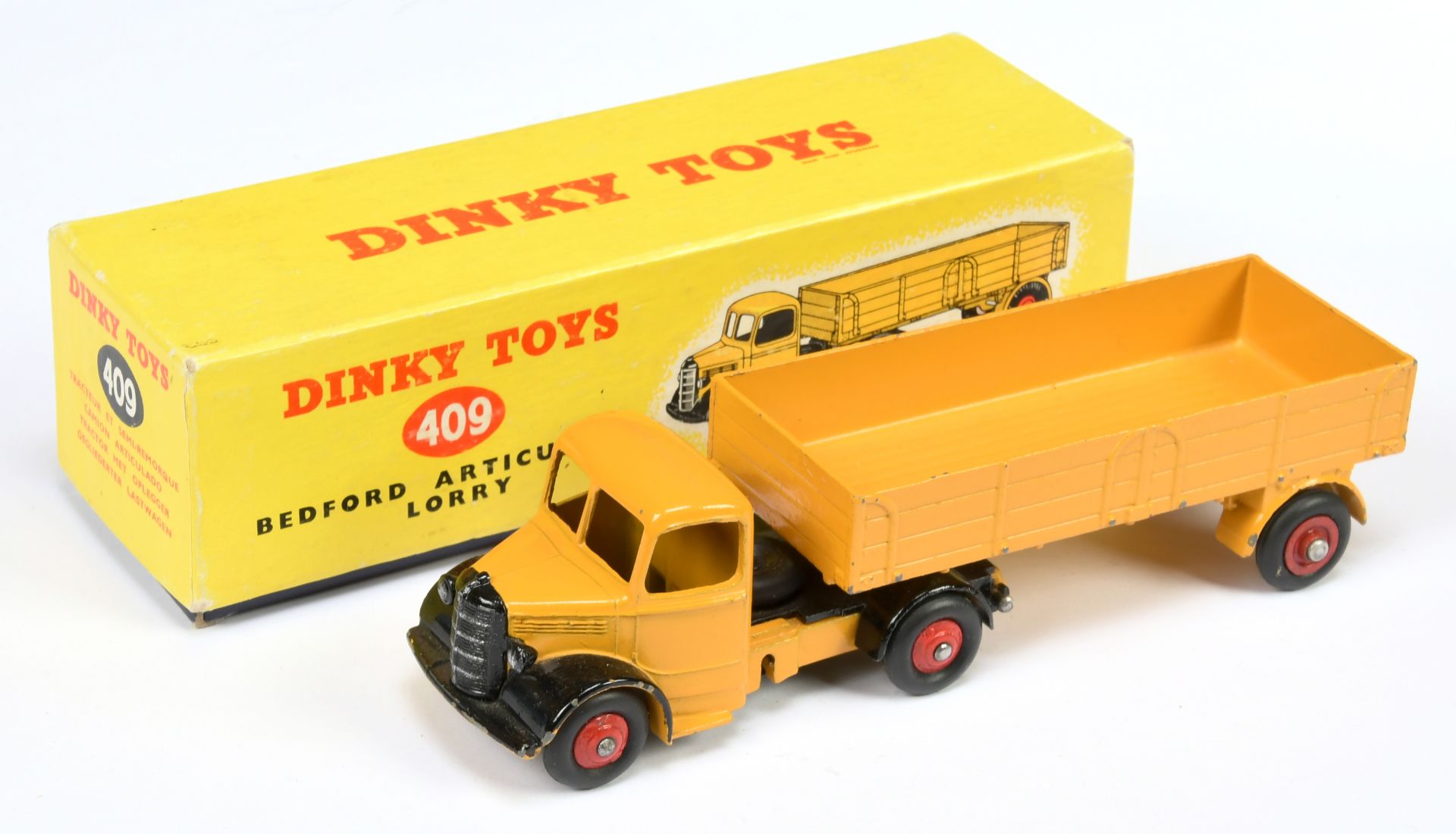 Dinky Toys 409 Bedford Articulated  Lorry - Yellow cab and trailer, black, red rigid and supertoy...