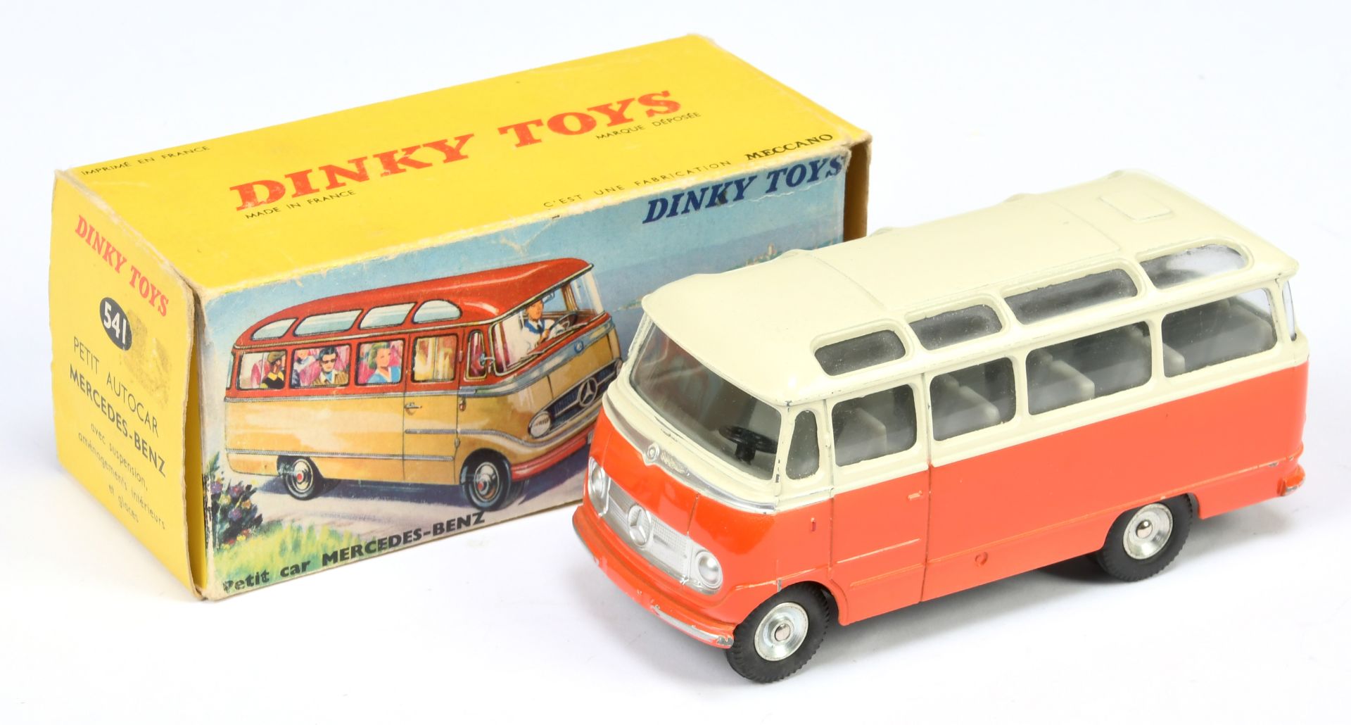 French Dinky Toys 541 Mercedes Autocar - Two-Tone Orange, cream, grey interior, silver trim and c...