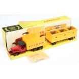 French Dinky Toys 881"Pinder" GMC Truck and Trailer -Red including concave hubs, Yellow, black ca...