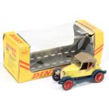 Dinky Toys 476 Morris Oxford Bullnose - yellow body, blue chassis, red spoked wheels and interior...