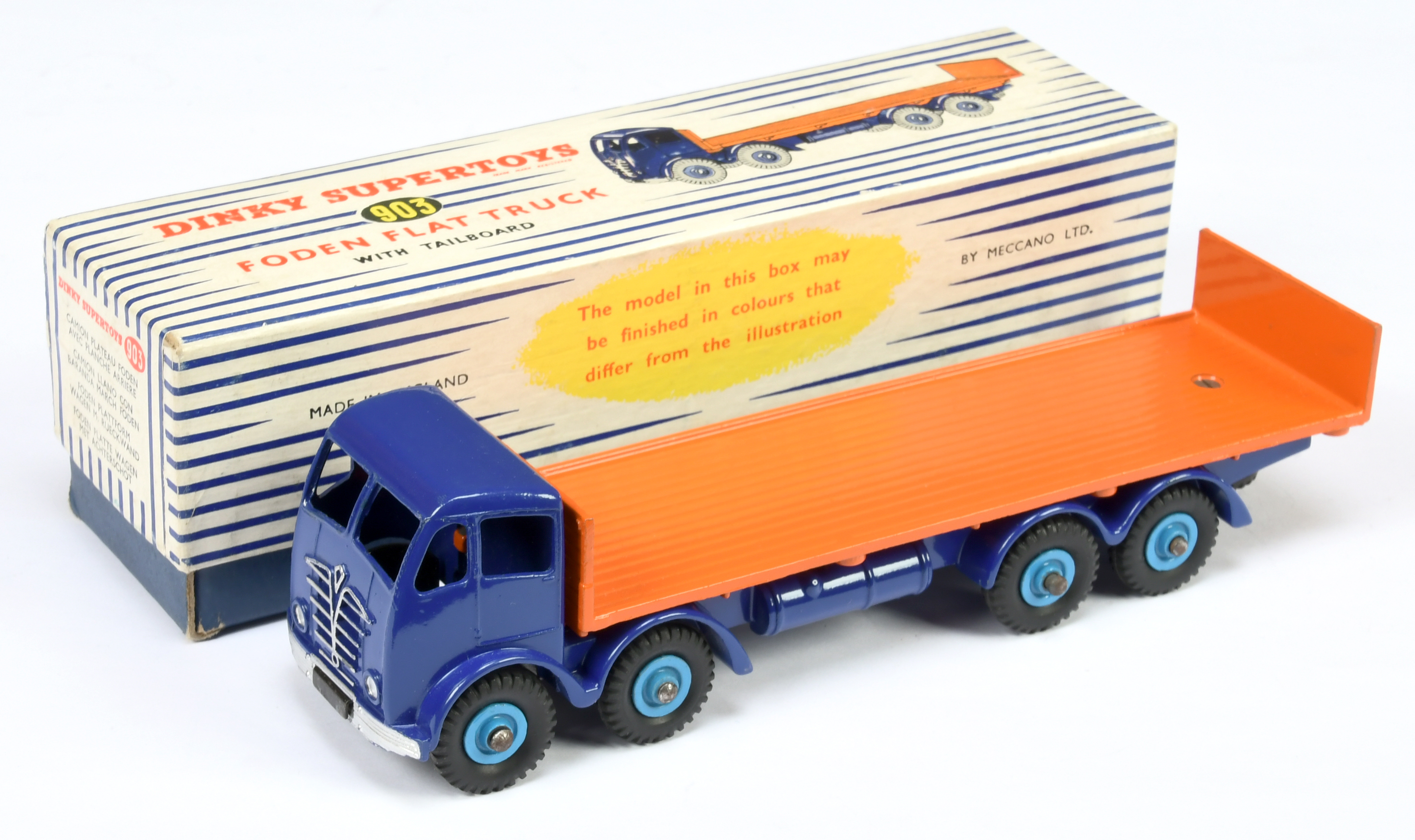 Dinky Toys 903 Foden (Type 2) Flat truck with Tailboard -Violet blue cab and chassis, mid-blue su...