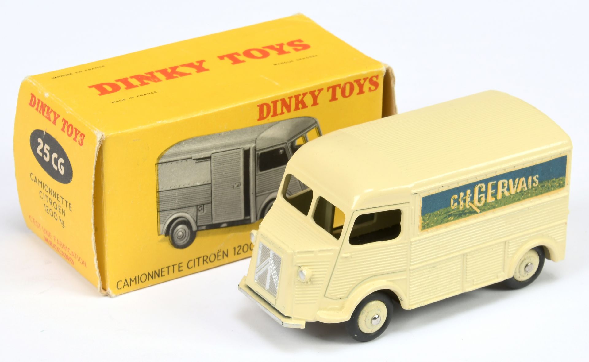 French Dinky Toys 25CG Citroen Type H Van "Gervais" - Cream body and convex hubs ,