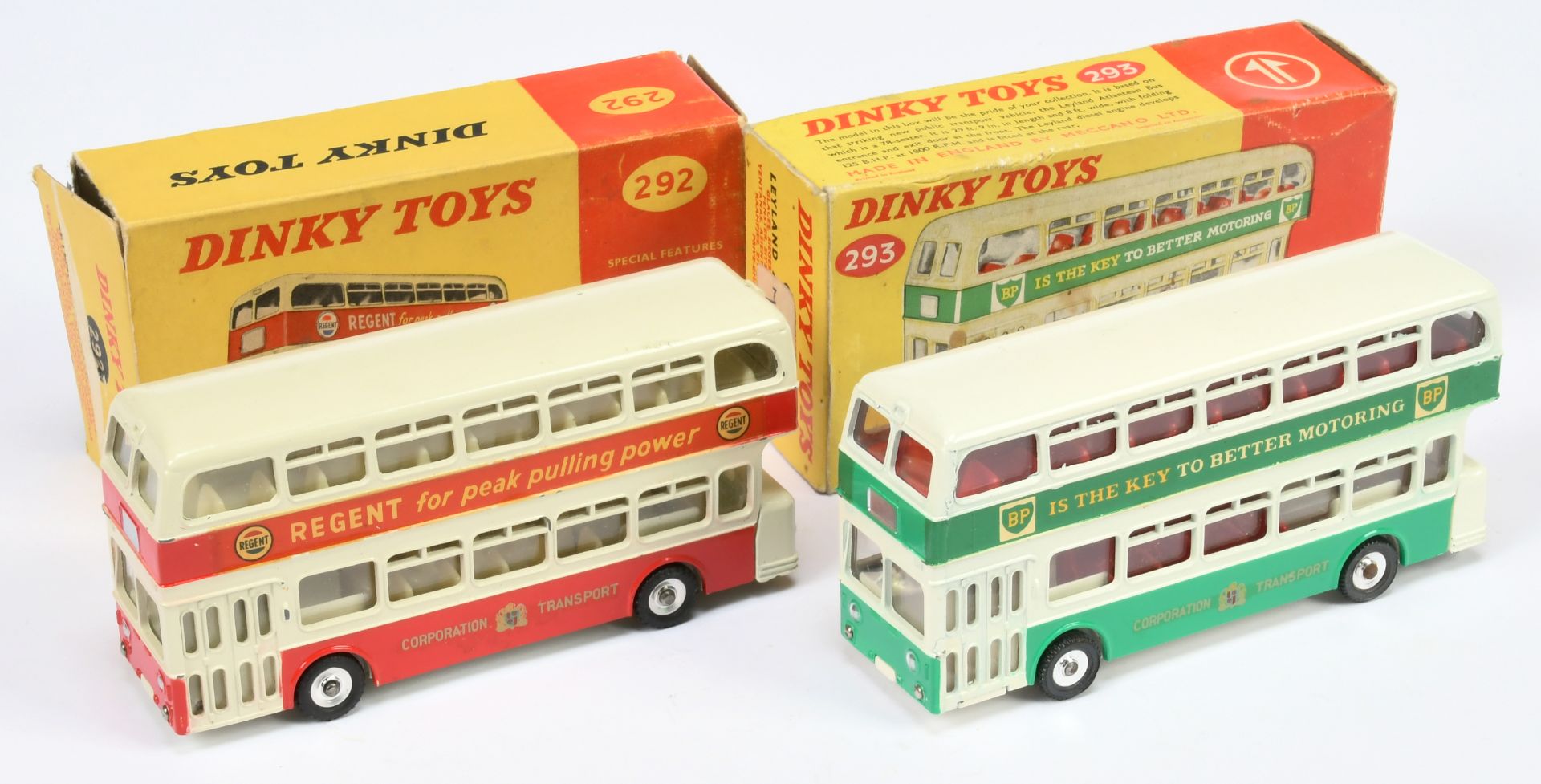 Dinky Toys 292 Leyland Atlantean Bus A Pair (1) " Corporation Transport" Off white and green, red...