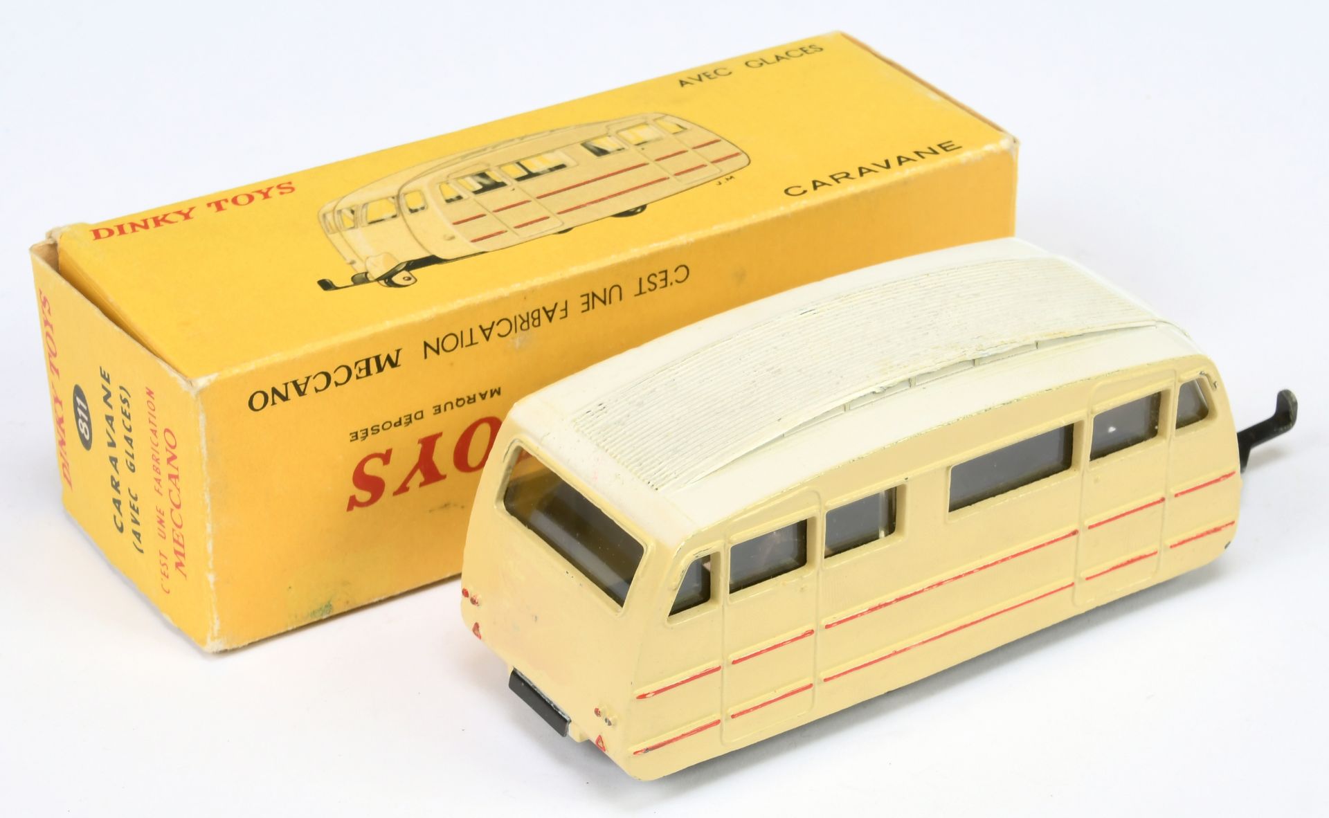 French Dinky Toys 811 Caravane - Cream body, white ribbed roof, red flashe - Bild 2 aus 2