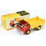 Dinky Toys 438 Ford D800 Tipper Truck - Metallic red cab, bright yellow back, silver chassis, whi...