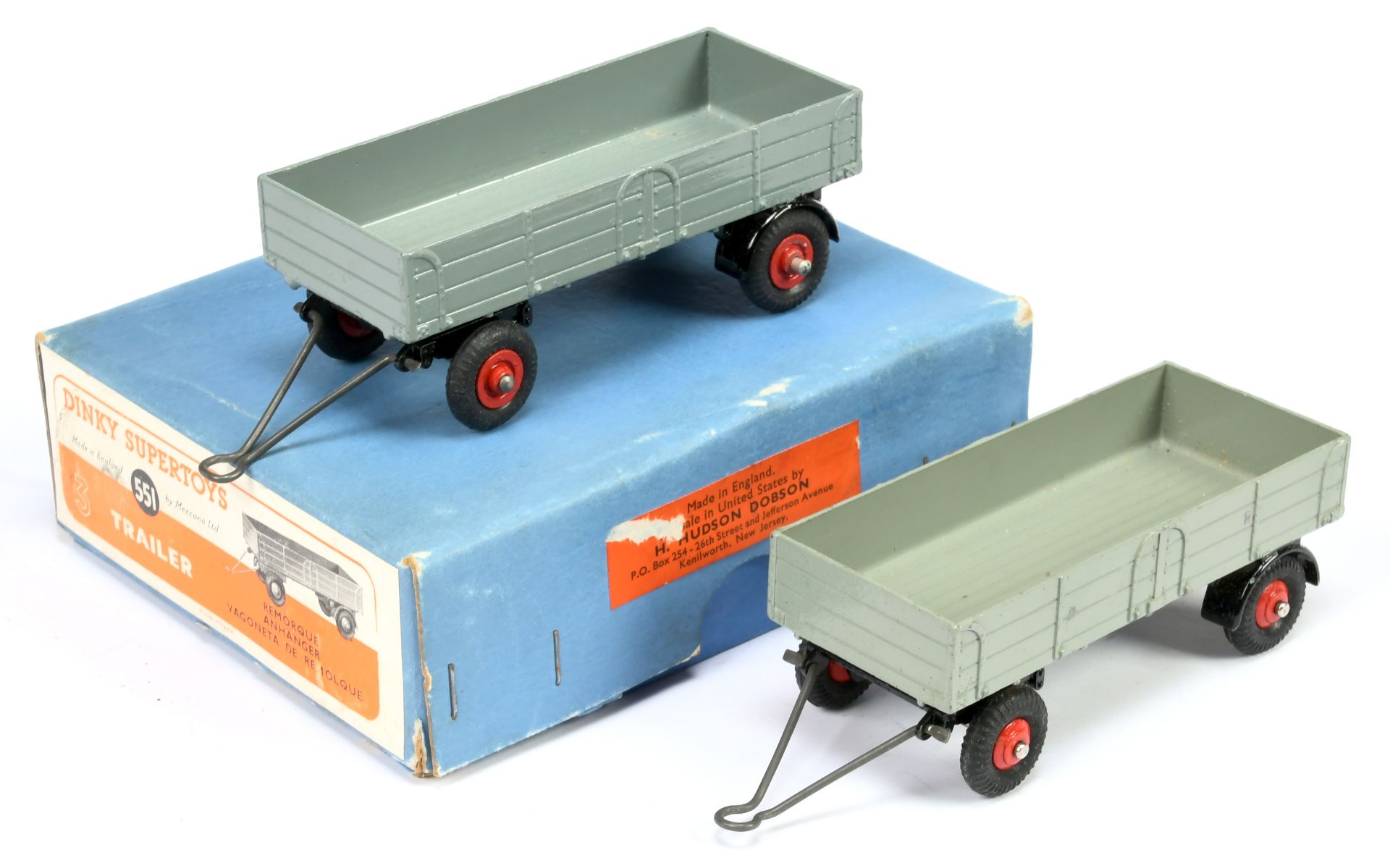 Dinky Toys Trade pack 551 Large Trailer - containing 2 examples - (1) Grey, red supertoy hubs, me...