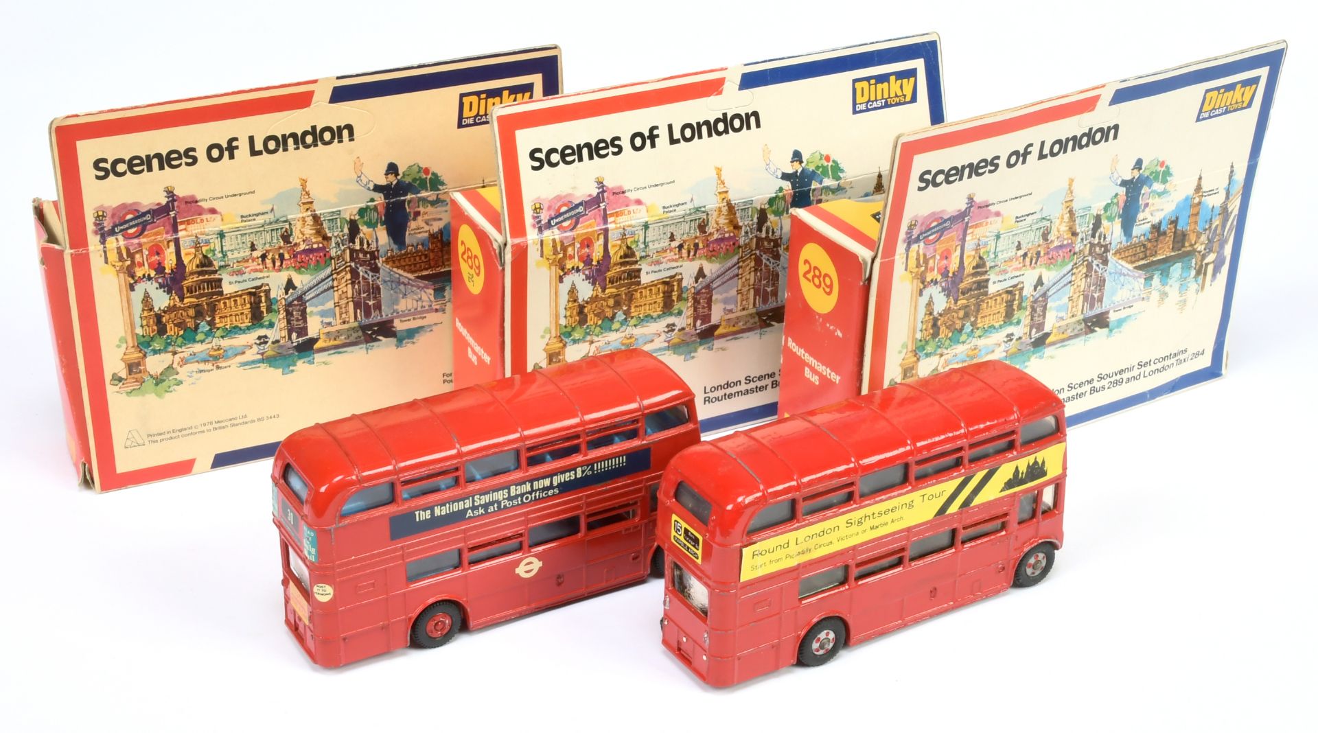 Dinky Toys  289 Routemaster buses A Group Of Code 3 issues (1) "Carlsberg" - Green, (2) Same but ... - Image 2 of 2