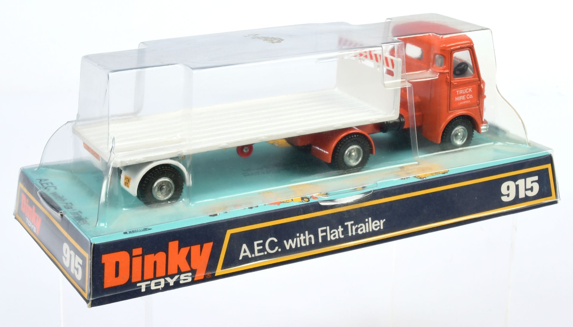 Dinky Toys 915 AEC With Flat Trailer "Truck Hire Co Liverpool" - Orange cab with white interior a... - Image 2 of 2