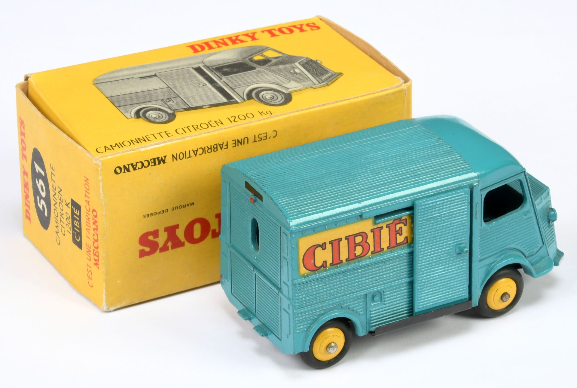 French Dinky Toys 561 Citroen Type H Van "Cibie" - Deep turquoise, yellow convex hubs, silver trim - Image 2 of 2