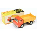 Dinky Toys 438 Ford D800 Tipper Truck - Orange cab, deep yellow back, black chassis, white interi...