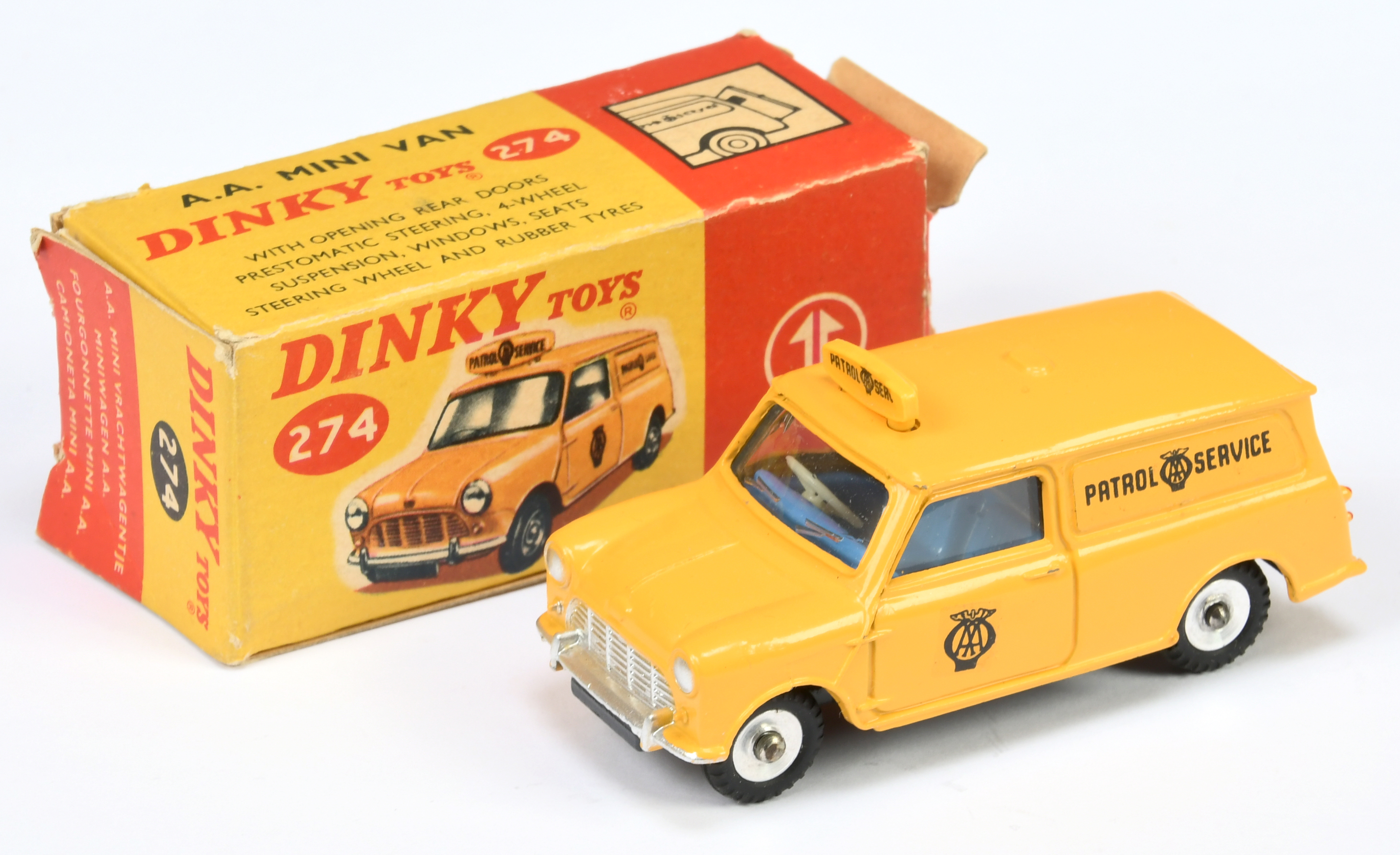 Dinky Toys 274 Mini "AA Patrol Service" - Yellow body, roof and sign, blue interior, silver trim ...