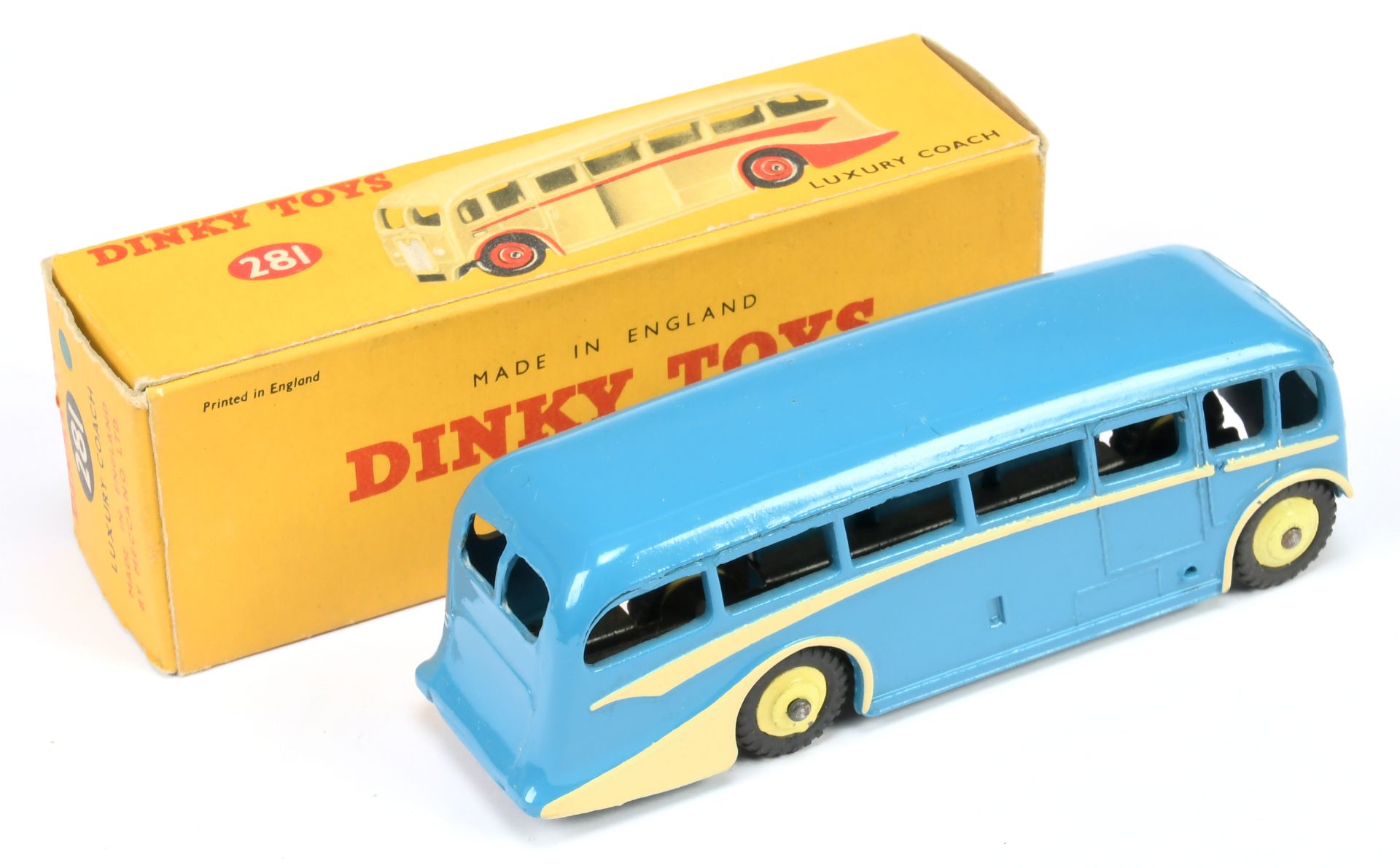 Dinky Toys 281 Luxury Coach - Mid-blue body, cream flashes, silver trim and lemon rigid hubs with... - Bild 2 aus 2