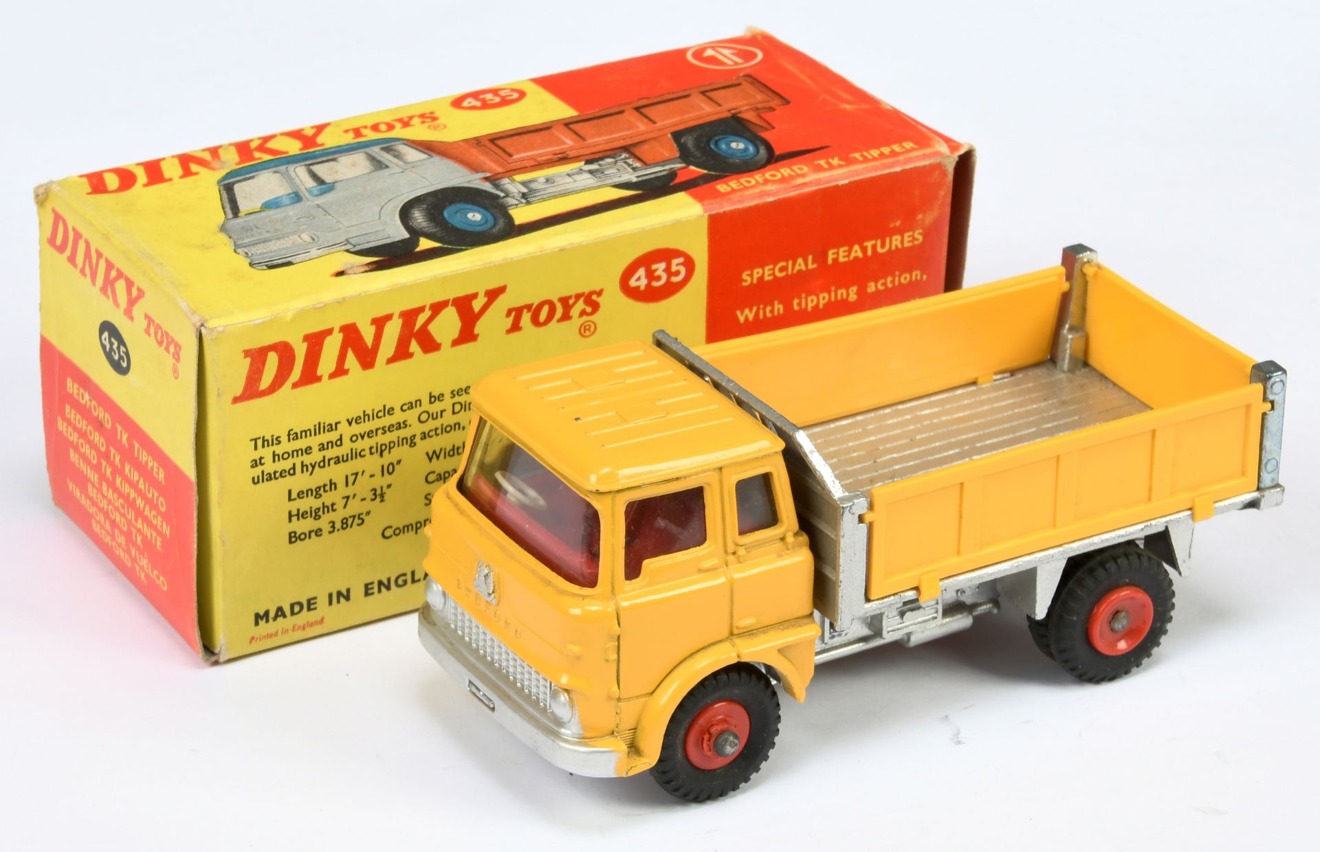 Dinky Toys 435 Bedford TK Tipper - Yellow cab, roof and side panels, silver trim, back and chassi...