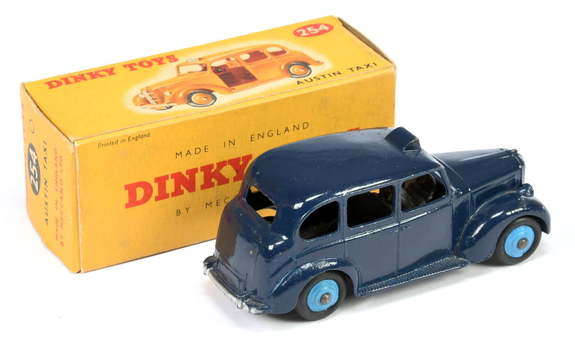 Dinky 254 Austin "Taxi" - Blue body, mid-blue rigid hubs, black base and interior, silver trim  - Bild 2 aus 2