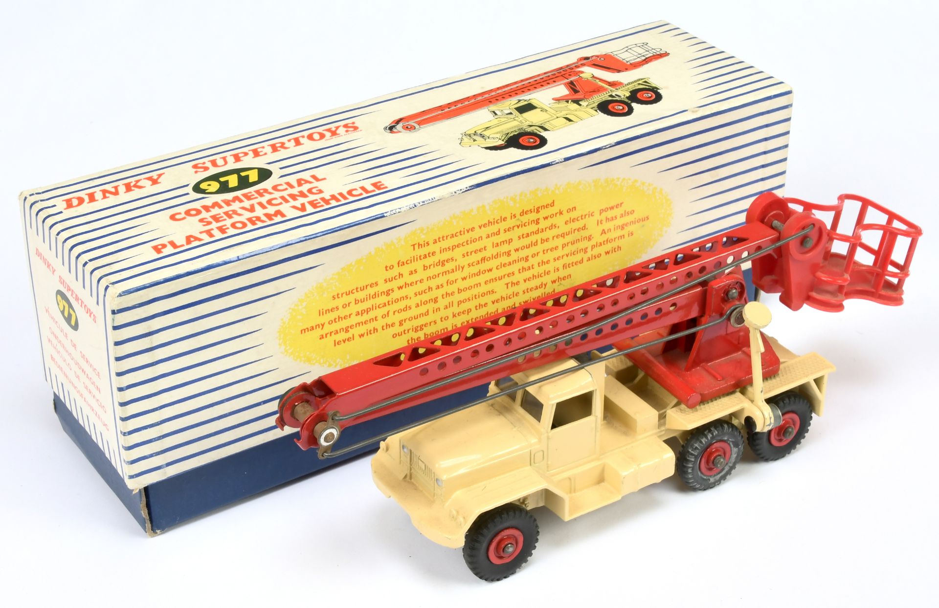 Dinky Toys 977 Commercial servicing Platform Vehicle - Cream body and chassis, red supertoy hubs,...