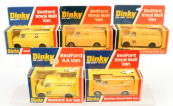 Dinky Toys 410 Bedford Promotional Vans Group Of 5 - (1) "PTT", (2) "Duutsche Bundepost", (3)"15e...