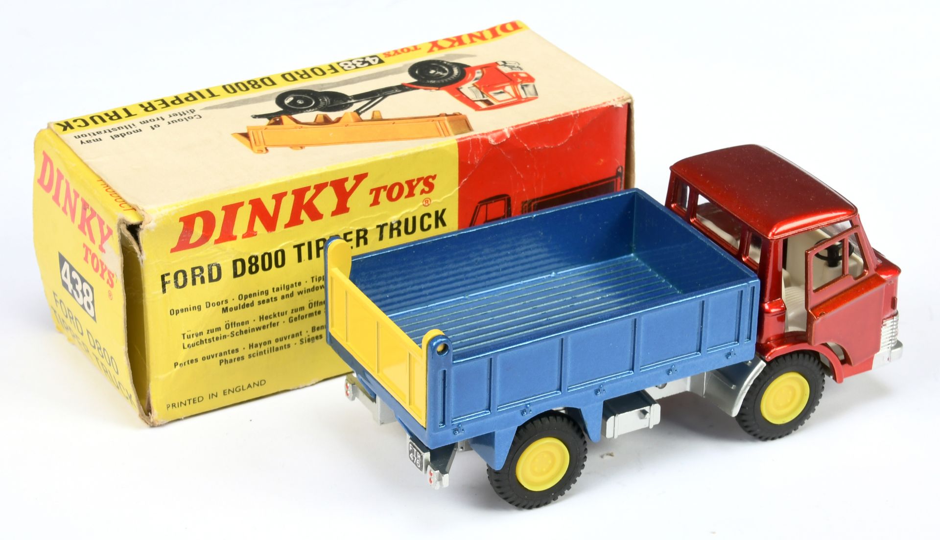 Dinky Toys 438 Ford D800 Tipper Truck - Metallic red cab, dark blue back, silver chassis, white i... - Bild 2 aus 2