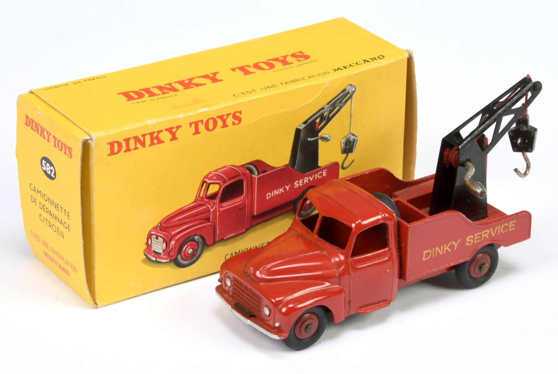 French Dinky Toys 582 Citroen Breakdown Lorry - Red body, back, chassis and convex hubs, black ji...