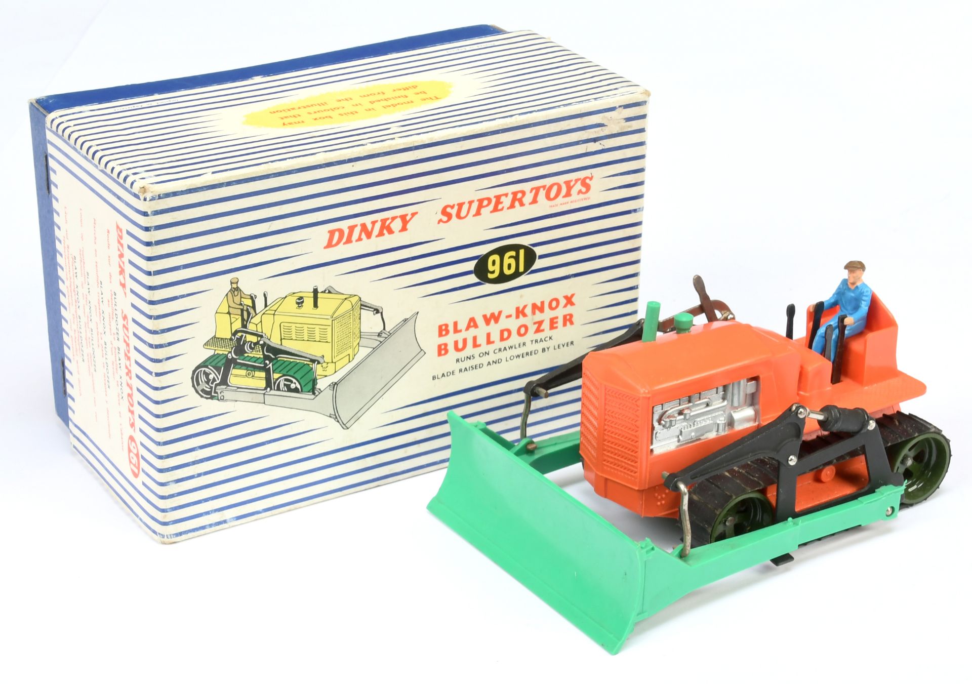 Dinky Toys 961 Blaw Knox Bulldozer - RARE Plastic issue - orange body with silver trim, plastic d...