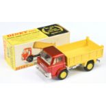 Dinky Toys 438 Ford D800 Tipper Truck - Metallic red cab, bright yellow back, silver chassis, whi...