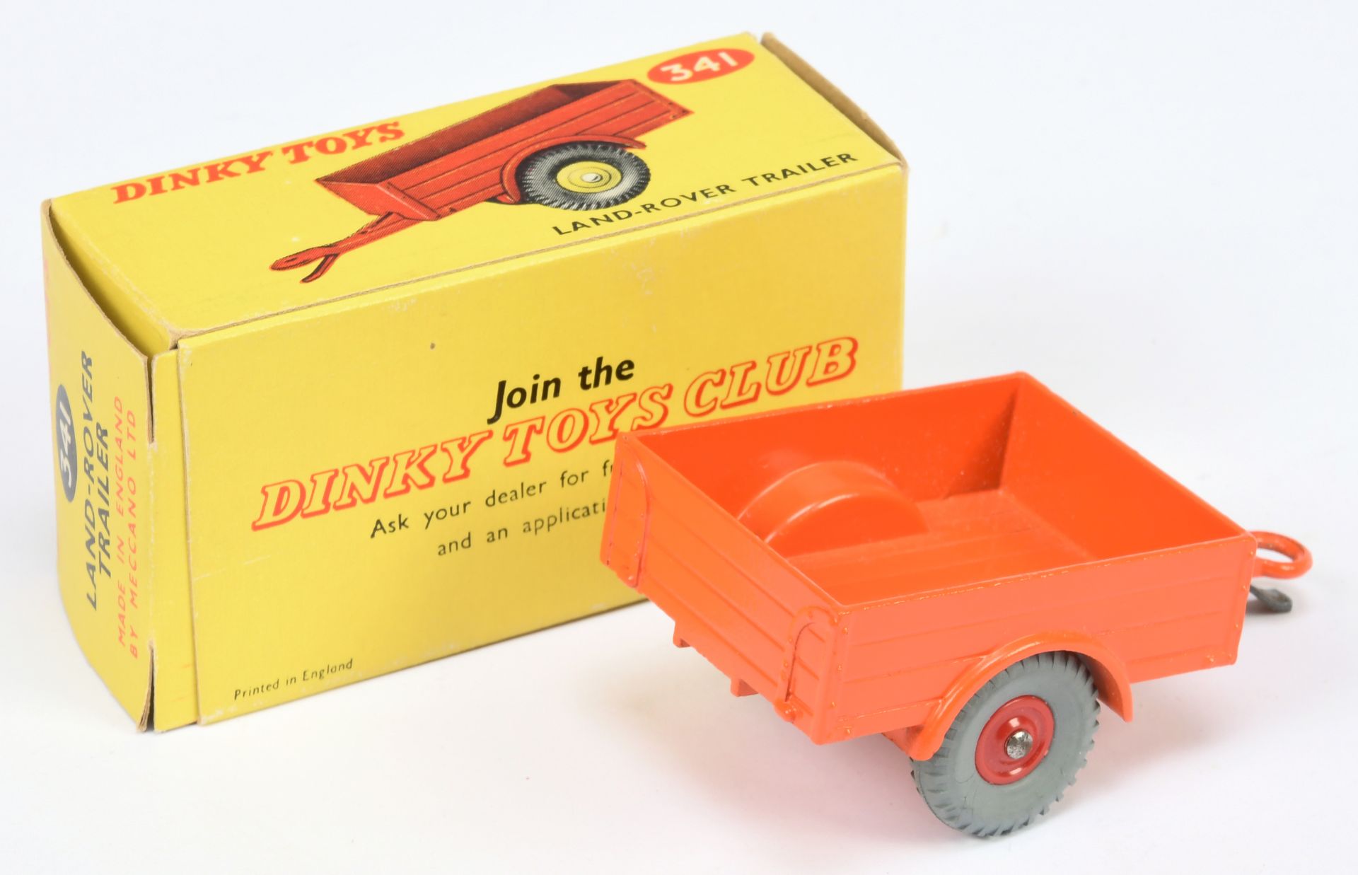 Dinky Toys 341 Land Rover Trailer - Orange with red plastic hubs and grey tyres  (without tow hoo... - Bild 2 aus 2