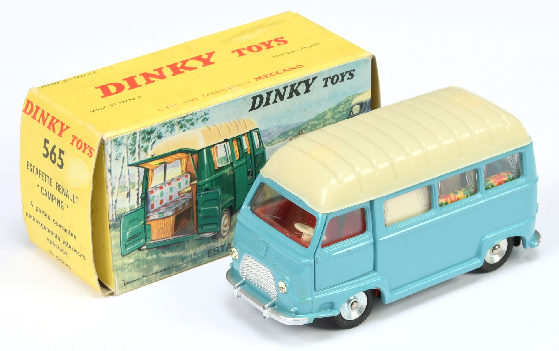 French Dinky Toys 565 Renault Estafette "Camping" - Drab blue body, pale cream plastic roof, red ...