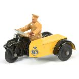 Dinky Toys 271 "TS" Motorcycle and Sidecar Export Issue - Yellow and Black with tan rider and sol...