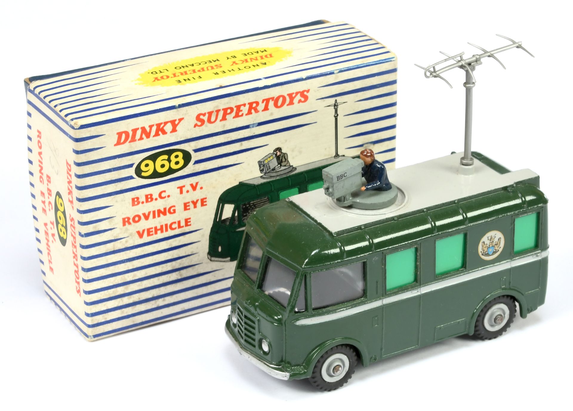 Dinky Toys 968 Roving Eye Vehicle "BBC TV" - Green, grey including roof and supertoy hubs, silver...