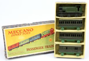Dinky (Meccano) Pre-War 20 Passenger Train set - containing Locomotive - Green and black and 3 X ...