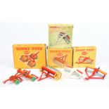 Dinky Toys Group Of 4 - (1) 322 disc harrow - red and yellow with metal tow hook, (2) Same but re...