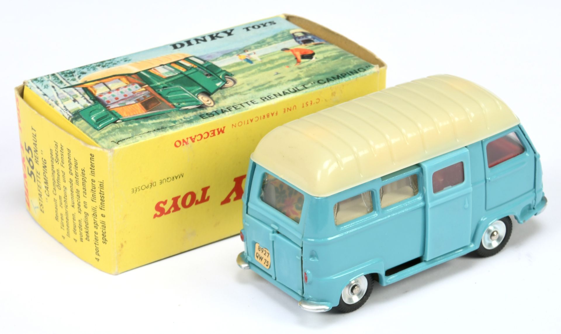 French Dinky Toys 565 Renault Estafette "Camping" - Drab blue body, pale cream plastic roof, red ... - Bild 2 aus 2