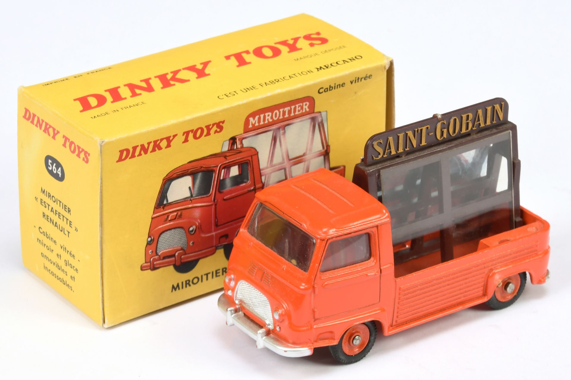French Dinky Toys 564 Renault Estafette Pick-Up "Saint-Gobain/Miroitier" - Orange cab, back and c...