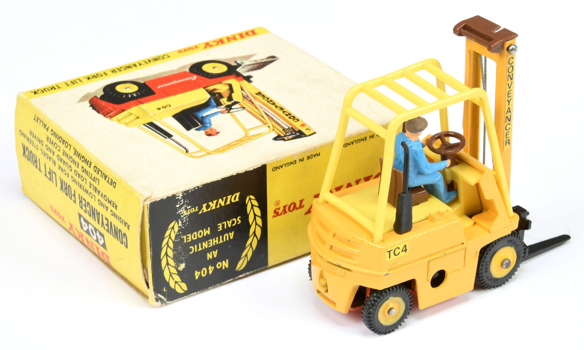 Dinky Toys 404 Conneyancer Fork Lift Truck - Deep yellow body, yellow plastic inner and cage, bro... - Bild 2 aus 2