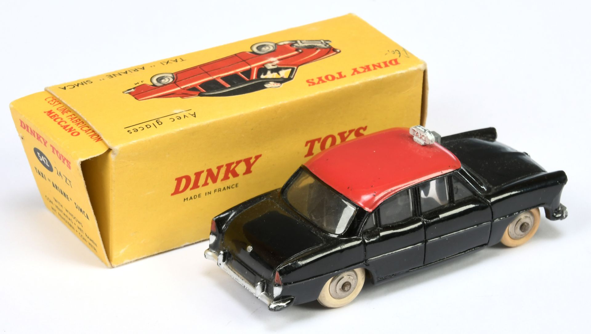 French Dinky Toys 542 (24ZT) Simca Ariane "Taxi" - Black body, red roof with box, silver trim and... - Bild 2 aus 2