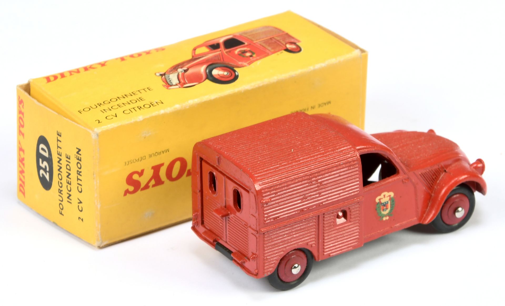 French Dinky Toys 25D Citroen Van "Fire" - Red body and convex hubs , silver  - Image 2 of 2