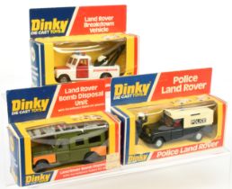 Dinky Toys  Group Of 3 Land Rovers To Include (1) 277 "Police" - Navy blue, plastic canopy, red i...