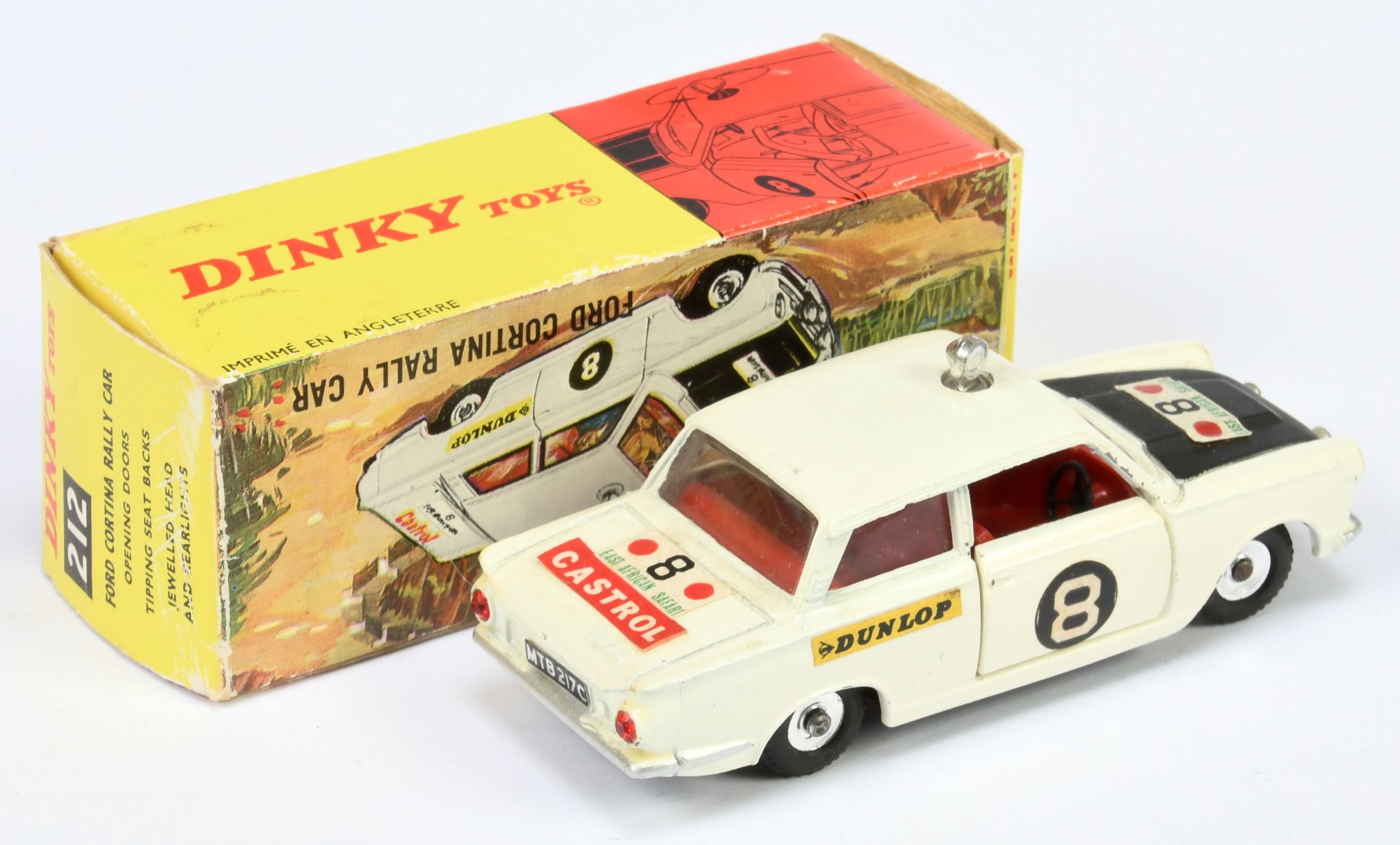 Dinky 205 Ford Cortina Rally Car - off white body, black bonnet, red interior, chrome roof light ... - Image 2 of 2