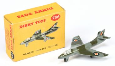 Dinky Toys 736 Hawker Hunter Fighter - Camouflage Grey and green with  roundels