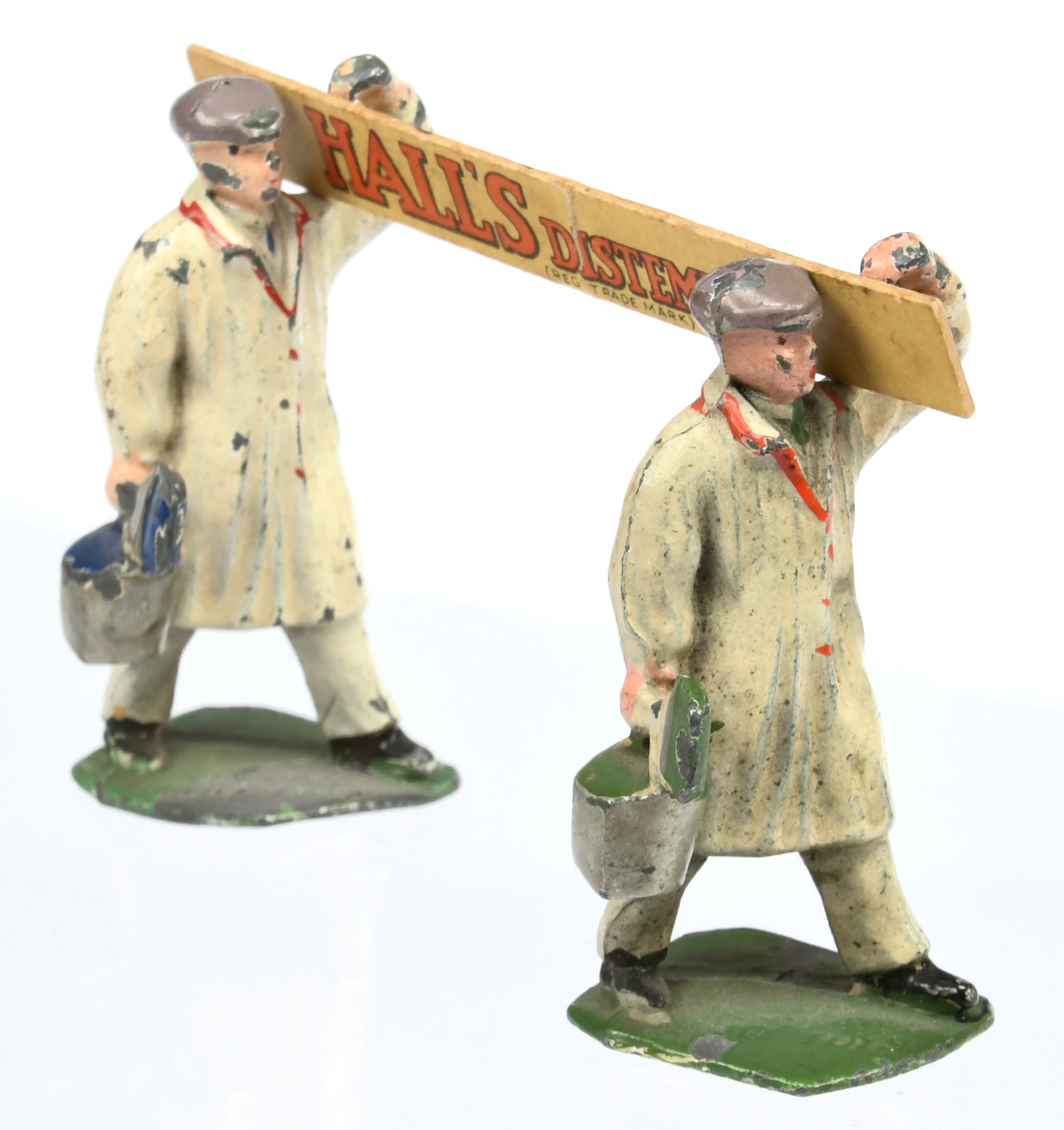 Dinky Pre-War 13 "Hall's Distemper" Figure Set - 2 X Figures with carded sign - See-Photo - Fair 
