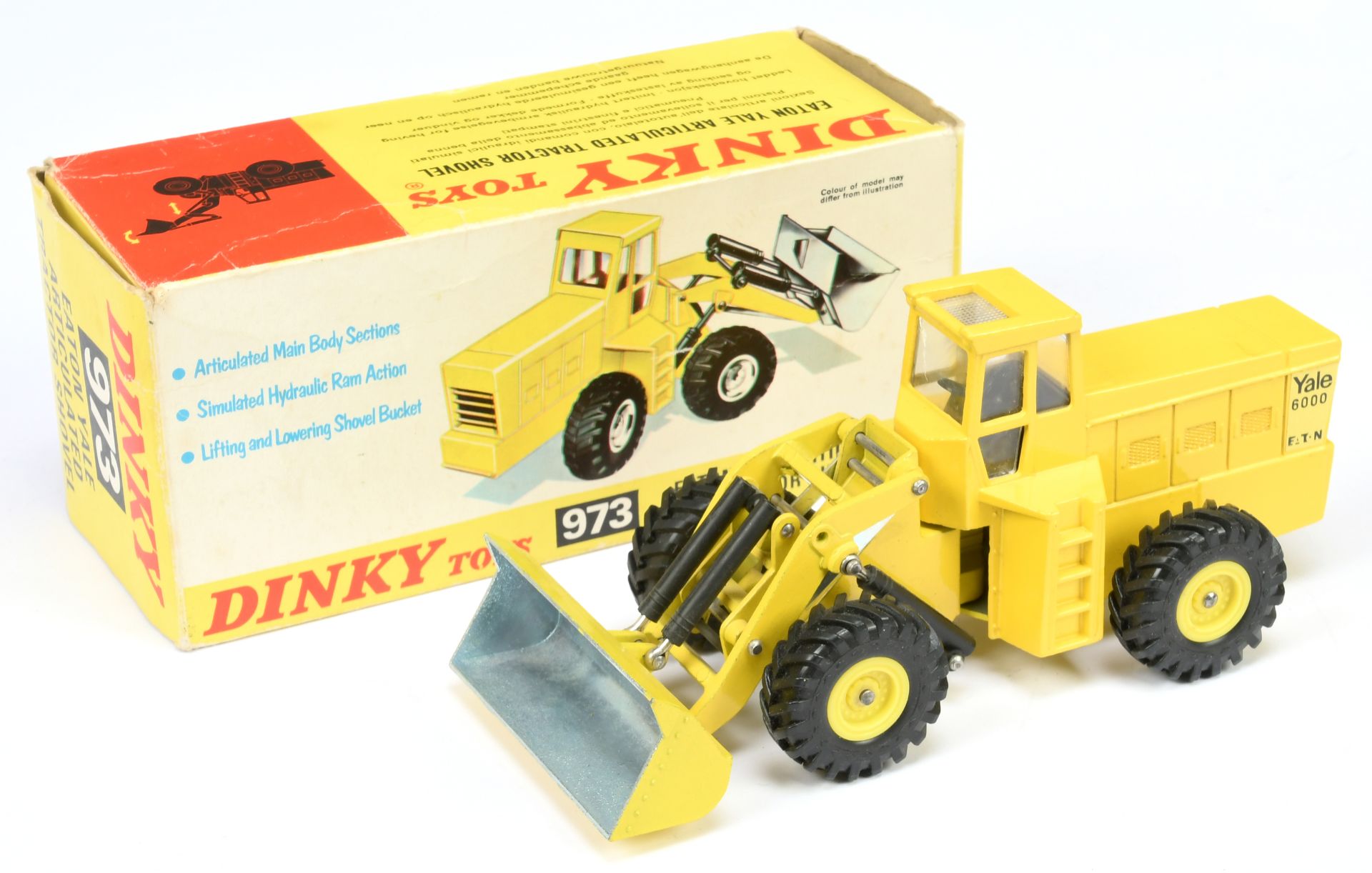 Dinky Toys 973 Eaton Yale Articulated Tractor Shovel - Yellow body, engine cover and front shovel...