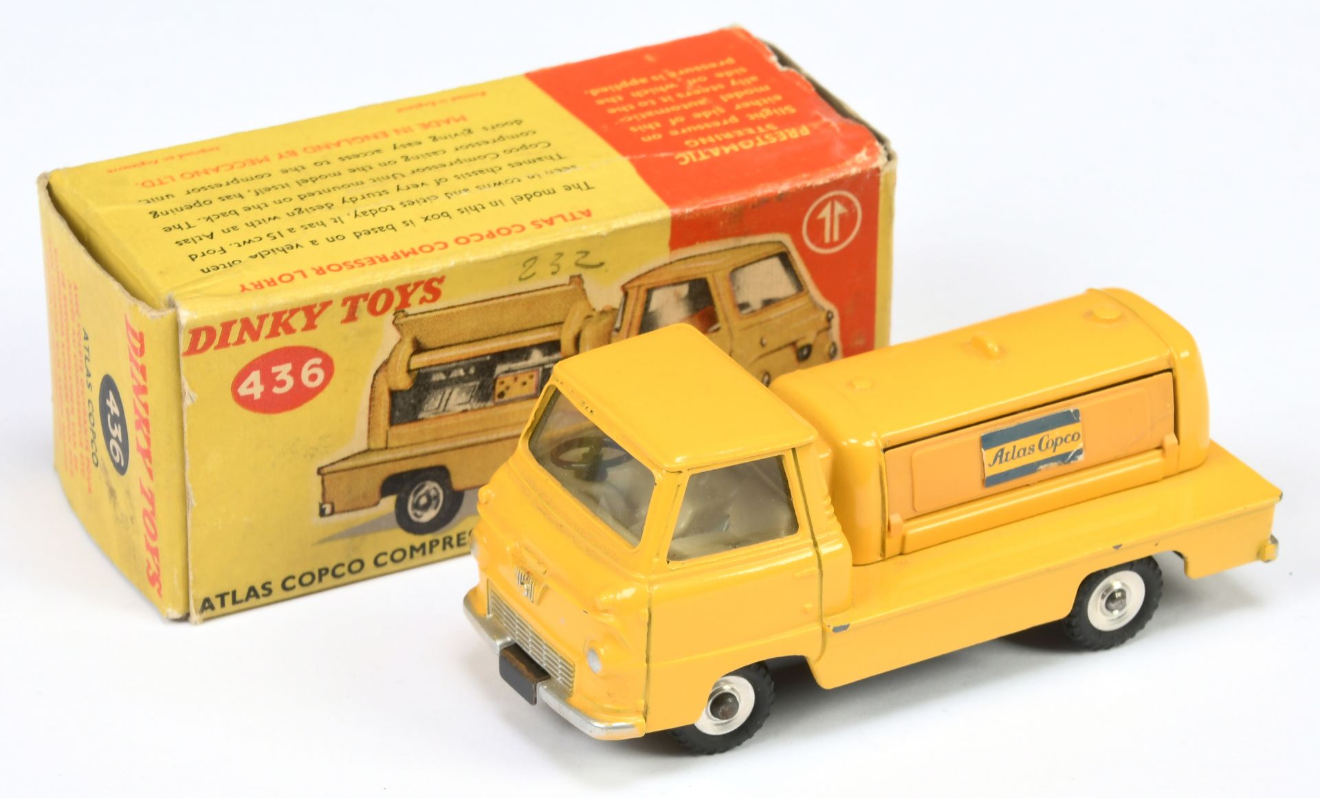 Dinky Toys 436 Atlas Copco Compressor Truck - Yellow body, light beige interior, chrome hubs