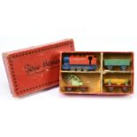 French Hornby Series (Dinky) Train Set  - containing Locomotive - Red and Blue,Log Trailer - Red,...