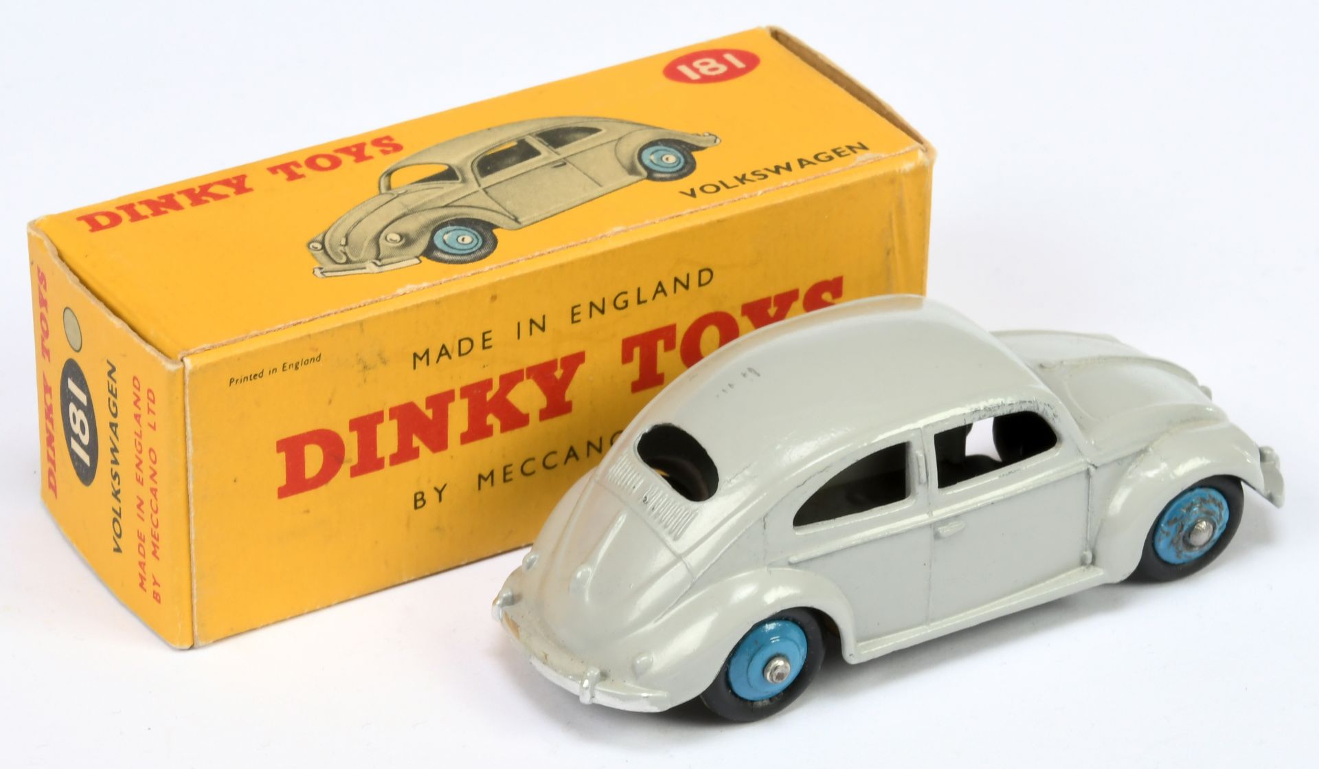 Dinky 181 Volkswagen Saloon (Beetle) - Grey Body, mid-blue, silver tri - Image 2 of 2