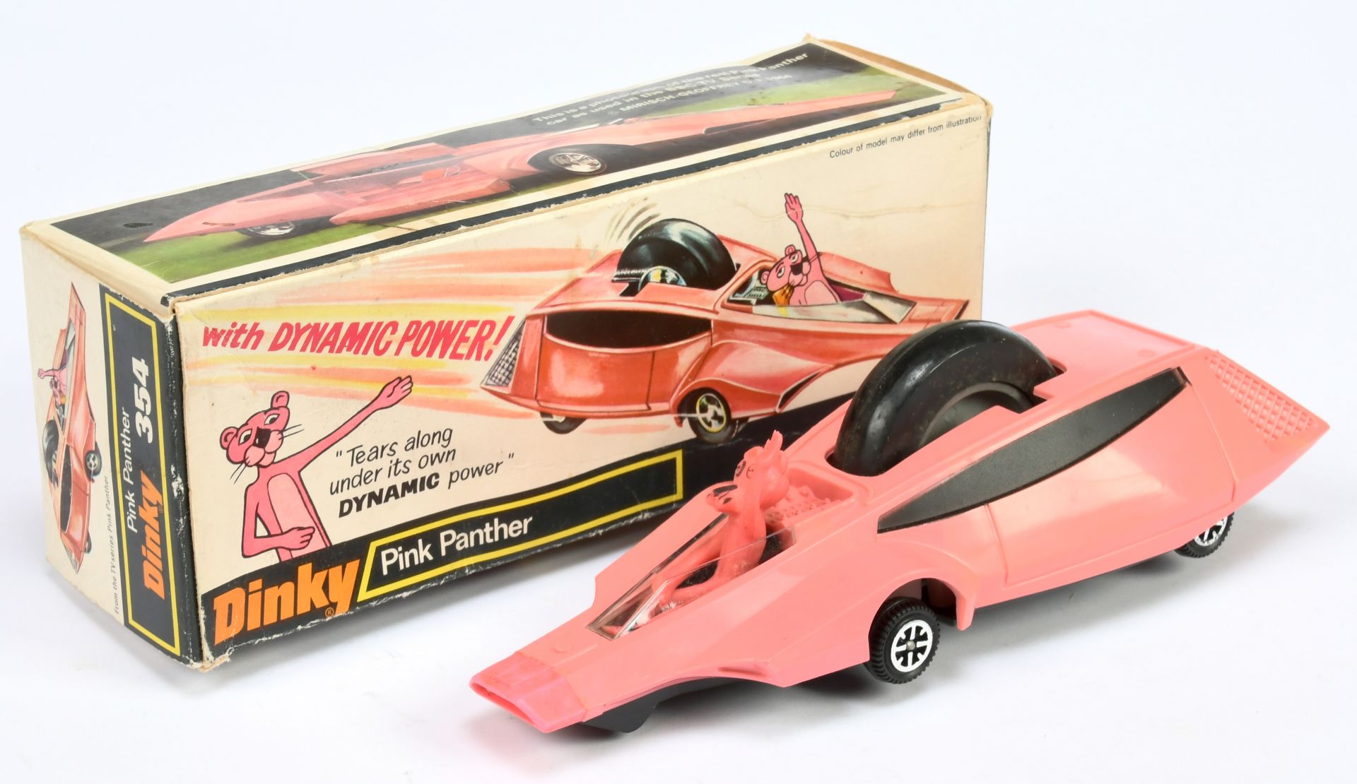 Dinky Toys 354 "The Pink Panther" Car (1st Issue) - Pink, black with pull cord and "Pink Panther"...