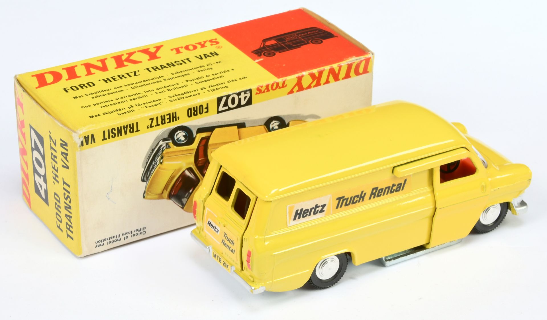 Dinky Toys 407 Ford transit van "Hertz Van Rental"  - Yellow body and opening doors, bare metal b... - Bild 2 aus 2