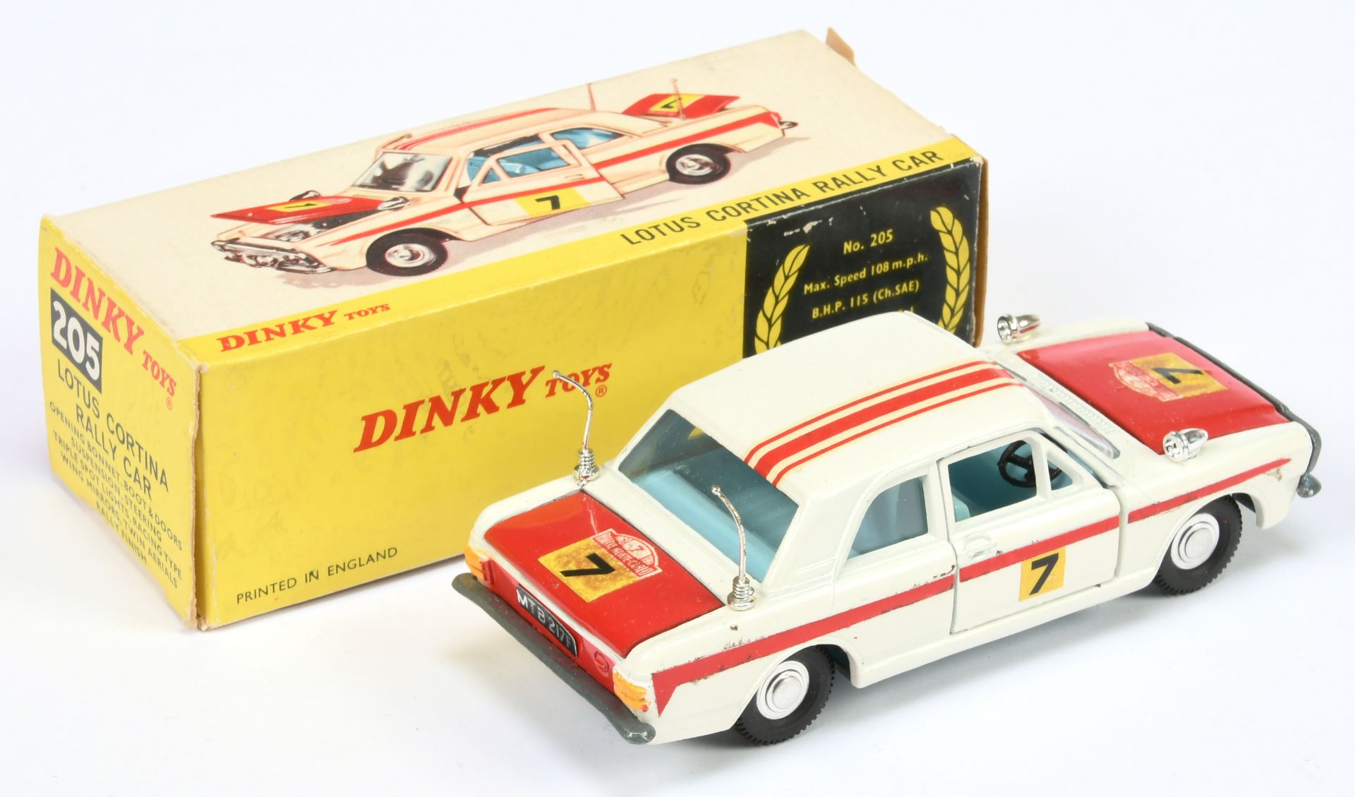 Dinky 205 Ford Cortina Rally Car "Rallye Monte Carlo" - White body with red boot, bonnet and stri... - Bild 2 aus 2