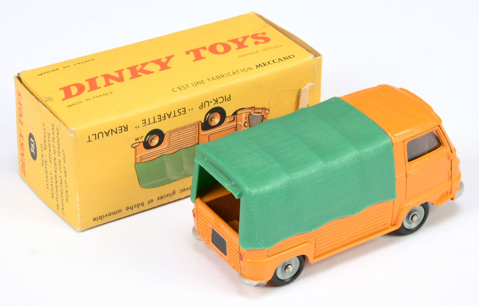 French Dinky Toys 563 Renault Estafette Pick-Up - Orange cab and back, green plastic canopy, grey... - Bild 2 aus 2