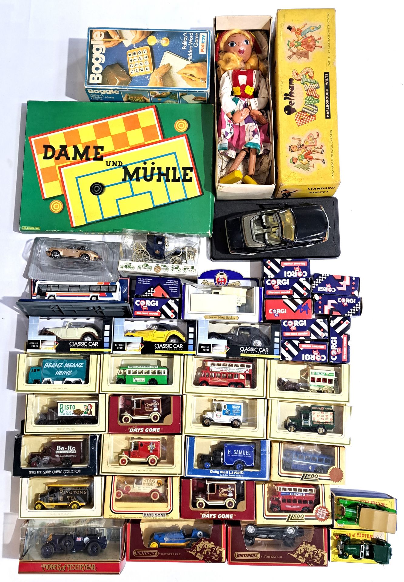 Matchbox, Majorette, Palitoy and similar, a mainly boxed group of Diecast, Puppet, Board Games